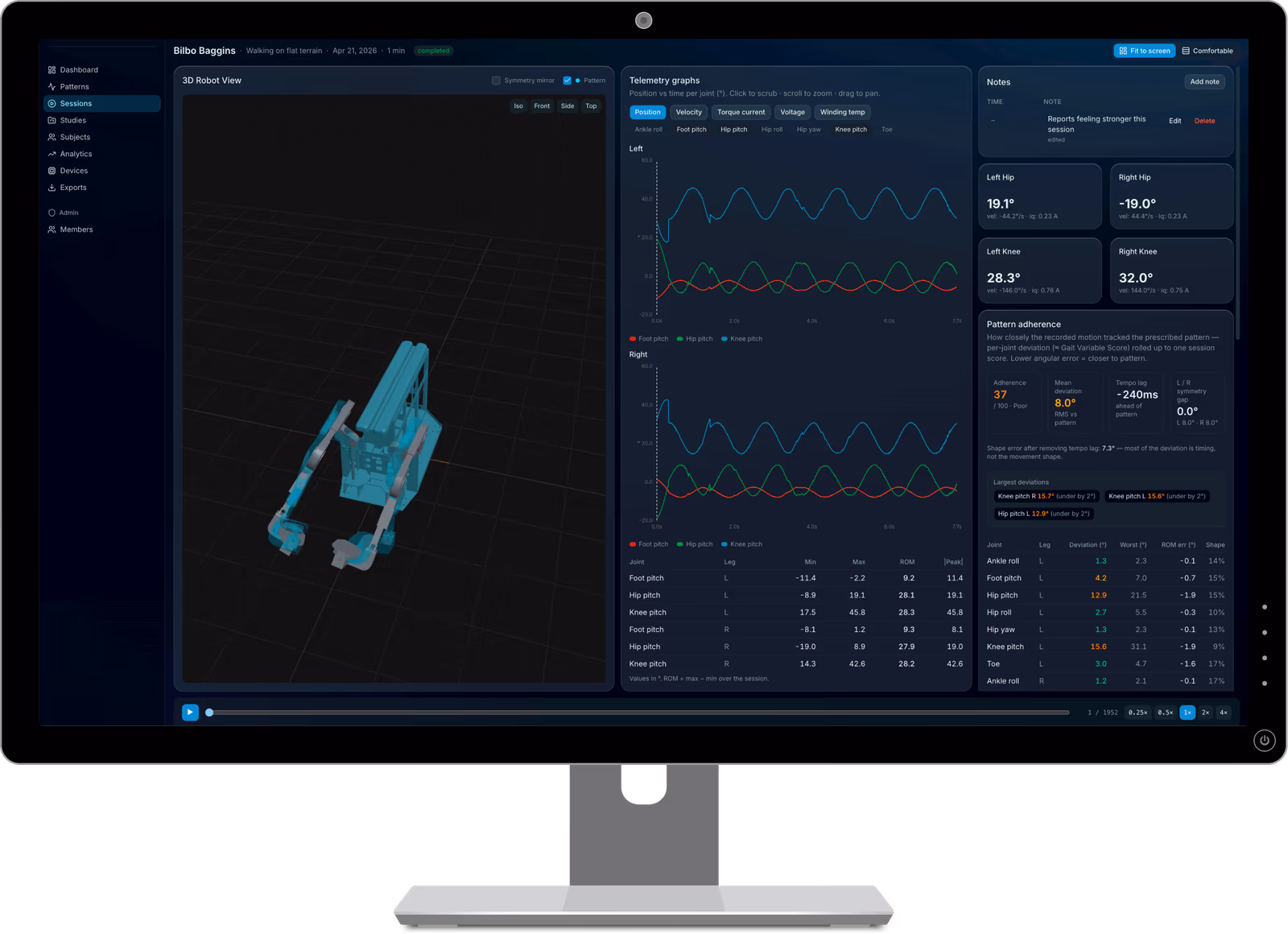 The KinoStudio interface running on a desktop monitor